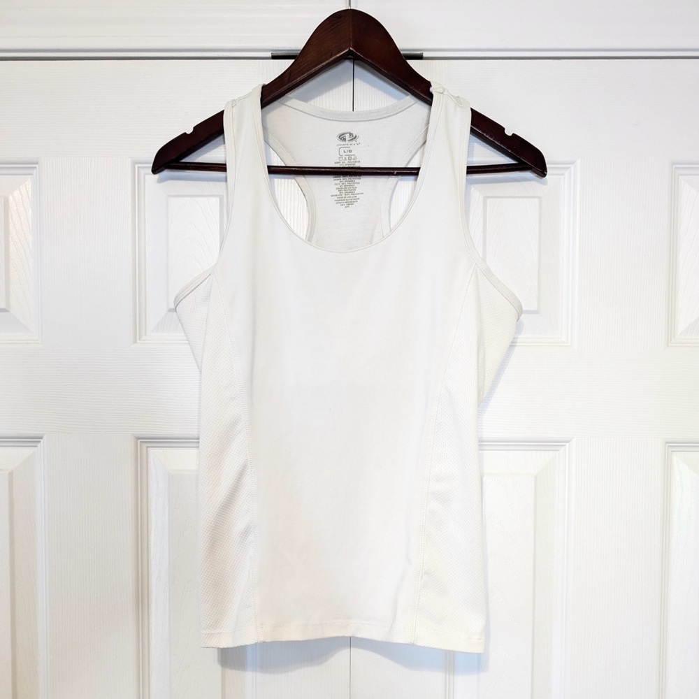 Y2K Athletic Works Panelled Racer Back Tank Top White Built-In Bra
